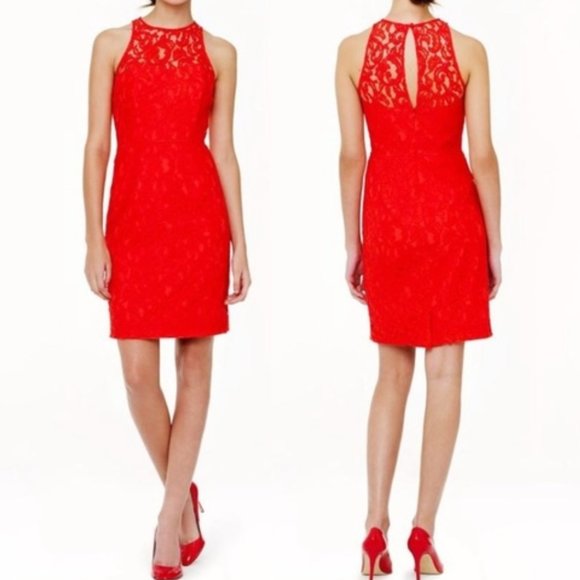 J. Crew Dresses & Skirts - J Crew Collection Floral Lace Sheath Dress Coral Pink Pamela Poppy Red, Sz 0